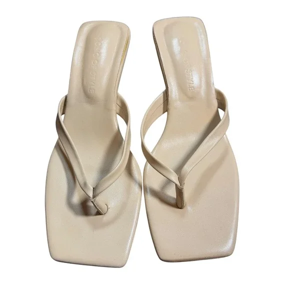 Revolve Song of Style Mia Wedge Thong Sandals Size 7.5 Beige Leather Structural - Picture 2 of 9